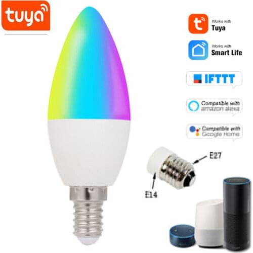 Tuya Smart Wifi LED Bulb E14 E27 RGB+W+C Dimmable Light LED Remote Control Work with Alexa Google Home Assistant