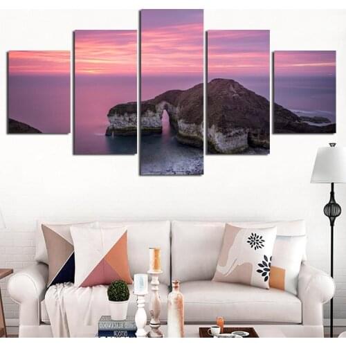 Pink Sunset Sky Meets The Pink Sea Water And Island Photography Art Decorative Painting Canvas Printing Waterproof Ink Poster