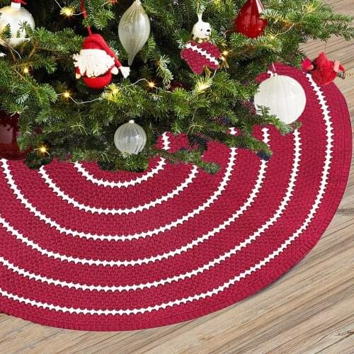 Christmas Tree Skirts 48 Inch Rustic Large Striped Knit Xmas Tree Mats for Party Home Decoration XMAS Gift