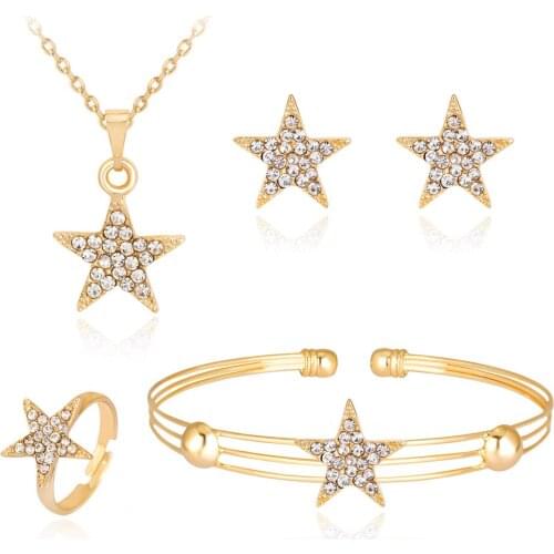 Simple Designs Jewellery Rhinestone Five-pointed Star Shape Earring 4 Piece Set