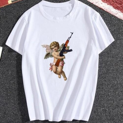 Funny Angel Printed Women Lady Cute T shirt Ladies Fashion Casual Summer Tee Tshirt Female Clothes Graphic Short sleeve T-shirt