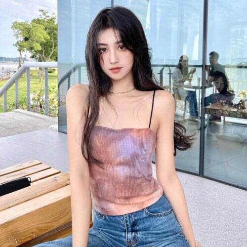 For Girls Tie-dye Tank Top Camisole Womens Summer Short Inner Base Tops Sexy Vest Ladies 2021 Fashion