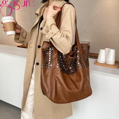 Gusure Shopping Bag For Women High Quality PU Leather Shoulder Bag Ladies Summer Casual Handbag Solid Large Capacity Handle Tote