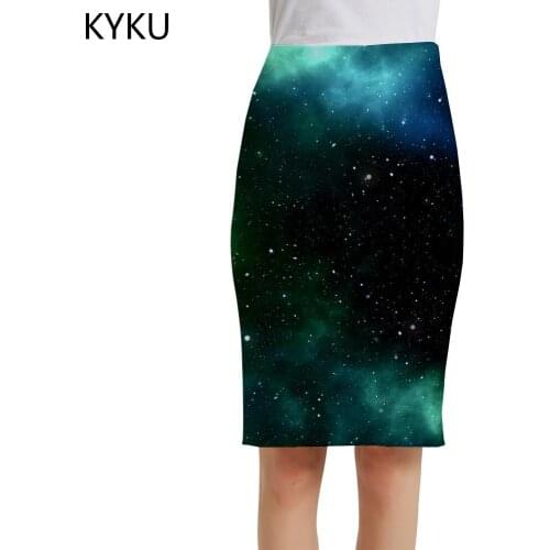 KYKU Brand Galaxy Skirts Women Space Print Skirt Universe Office Nebula Sundresses Ladies Skirts Womens Floral Anime Party