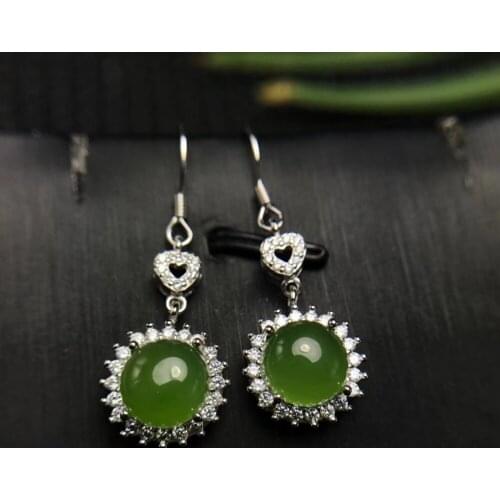 Fashion Lovely Diana round natural green jasper drop earrings Natural gemstone earrings 925 silver girl party gift fine jewelry