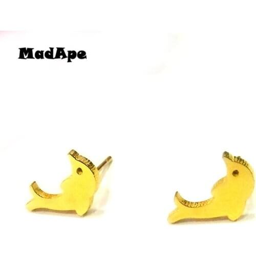 MadApe 1 Pair Small Dolphin Stud Earrings Stainless Steel Women Gold Color Earrings For Girl Earrings Jewelry