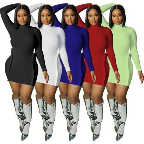 Casual Women Dress Knit Ribbed Has Stretch Full Sleeve Party Night Streetwear Bodycon Autumn Dresses For Women Vestidos