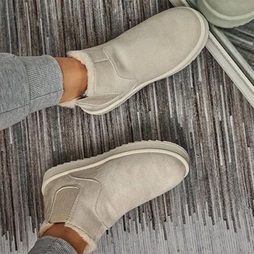 Women Snow Boots 2021 New Plus Size Slip-on Solid Winter Fashion Warm Short Boots Ladies Comfortable Womens Cotton Shoes