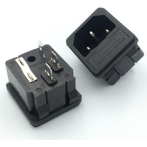 1PC 3-PIN IEC320 C14 Male Power Cord Inlet Socket Receptacle Connector With Fuse Holder 250V 10A
