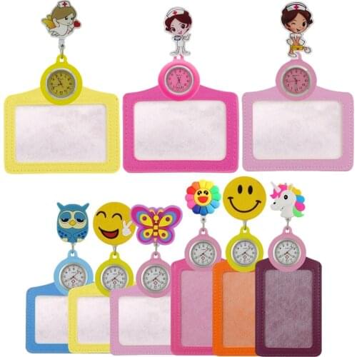 10pcs/lot 2 in 1 pack fashion Nurse Doctor Women Mens Retractable Silicone Cartoon Animal Pocket Watches Badge Reel Card Holders