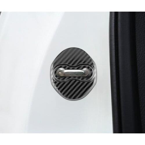 4pcs Carbon Fiber Auto Door Lock Cover Car Sticker Case For Mitsubishi Lancer 10 RalliArt asx lancer outlander pajero
