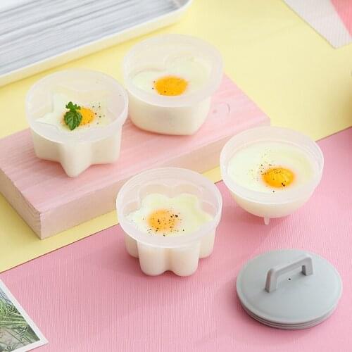 4 Pcs/Set Cute Egg Boiler Plastic Egg Poacher Set Kitchen Egg Cooker Tools Egg Mold Form with Lid Brush Pancake Maker