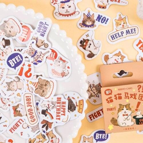 45Pcs Cat animal Box Sticker Yellow Scrapbook hand account Diary Album Decorative stickers Paper 4CM