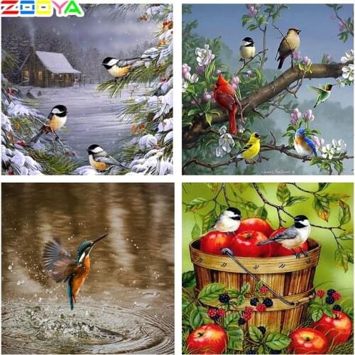 ZOOYA DIY Birds Embroidery Diamond Painting Snow Landscape Cross Stitch Drill Rhinestone Mosaic Decor Rhinestones Crafts R29979