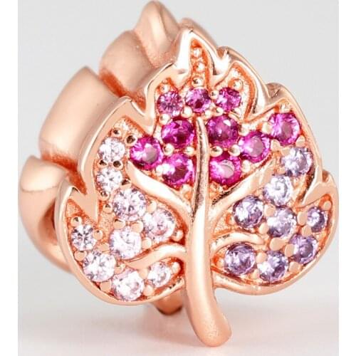 Free Shipping Authentic 925 Sterling Silver Rose Sparkling Pave Leaf Charm Fit Original Bracelet For Women DIY Jewelry S925 Bead