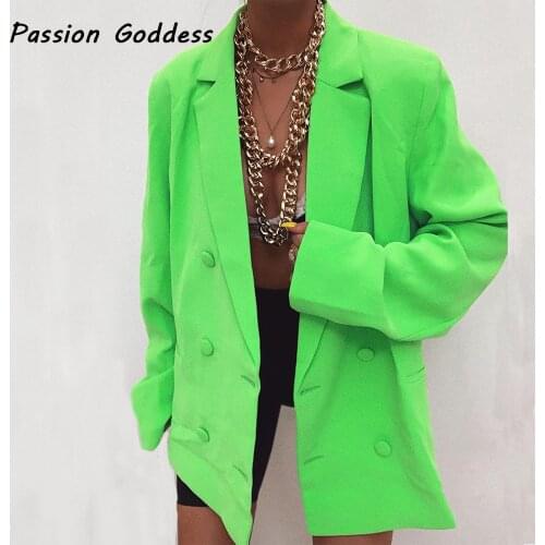 Women Loose Blazer Fluorescent Color Cardigans Suit Office Lady Outwear Jacket Double-breasted Blazer Party Club Blazer Feminino