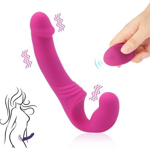 Erotic Lesbian Strapless Strapon Dildo Vibrator Remote Control Double Ended Dildo Pegging Dick Adult Sex Toys for Woman Couples