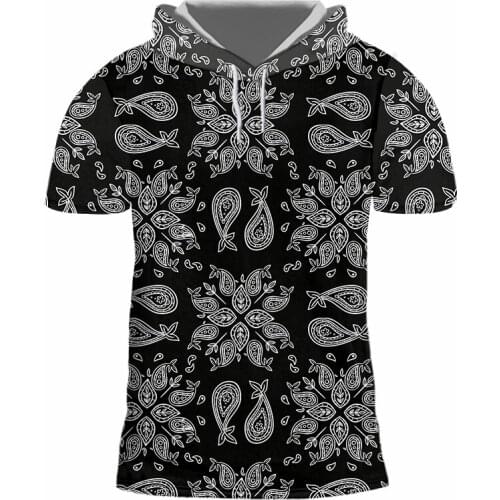 Men 's Hooded Tshirt EU Size Men Black Paisley Bandana Pattern 3D Print Casual Short Sleeve Harajuku Shirts Summer Fashion Tops