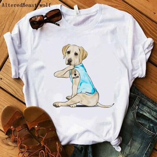 Labrador Dog I Love Mom T-shirt Summer New Fashion Love Mama Print Cute Cartoon White T Shirt Women Leisure Short Sleeve Clothes