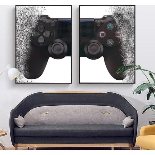 Gamepad Watercolor Art Painting On Canvas Print Black and White 2 Panels Posters and Prints Minimalist Style Wall Decor Pictures