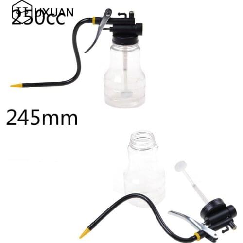 250cc Transparent High Pressure Pump Oiler Lubrication Oil Can Plastic Machine Oiler Grease 245mm Length flex Gun