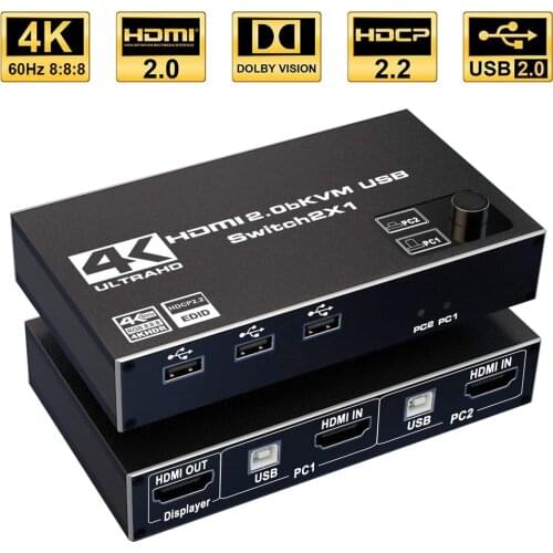 HDMI Switch KVM Switch Dual Monitor 2 In 1 Out Sharing Printer Keyboard Mouse 2 Ports 4K/60Hz HDMI KVM Switch for Xiaomi Mi Box