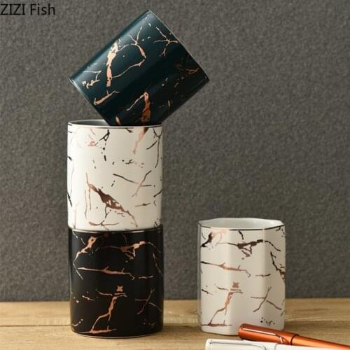 Imitation Marble Ceramic Pen Holder Makeup Brush Storage Jar Kitchen Chopsticks Fork Storage Jar Home Storage Tool Water Cup