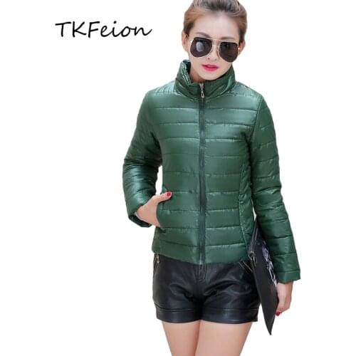Women Short Slim Jackets 2020 Spring Autumn Winter Style Female Cotton-padded Parka Stand Collar Ladies Coat Jackets Green Color