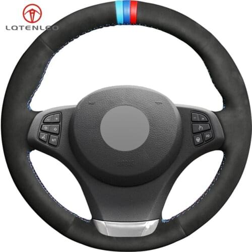 LQTENLEO Black Suede DIY Hand-stitched Car Steering Wheel Cover for BMW E83 X3 2003-2010 E53 X5 2000-2006