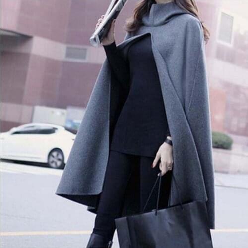 Medi Length Cloak Batwing Sleeve Woolen Coat Women Woolen Jakcets Autumn Winter New Hooded Windbreaker Coats Female Woolen Coat