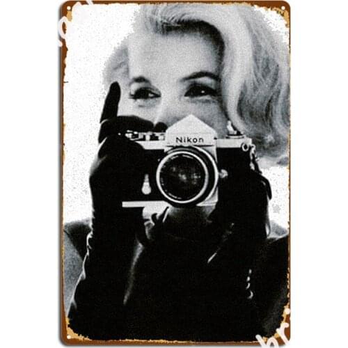 Marilyn Monroe With Her Camera Metal Signs Cinema Kitchen Mural Classic Wall Plaque Metal Posters