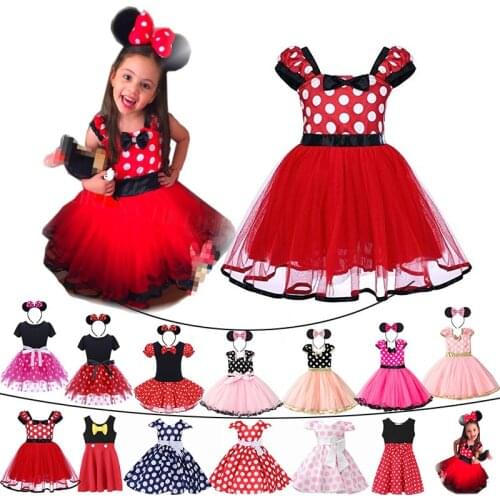 Baby Girl Cute Minnie Mickey Dress Play Clothing Above Knee Toddler Polka Kid Summer Party Tulle Mouse Dresses Casual Clothes