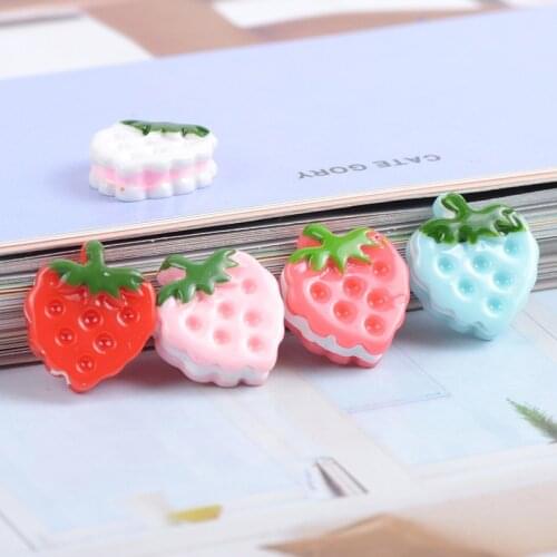 20Pcs Miniature Strawberry Cookies Simulation Fake Food Flat back Resin Cabochons DIY Scrapbooking for Phone Accessories