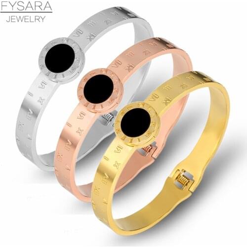 FYSARA Fashion Vintage Style Bracelets Stainless Steel Gold Color Bangles Roman Numeral Bangles For Women Jewelry Accessories