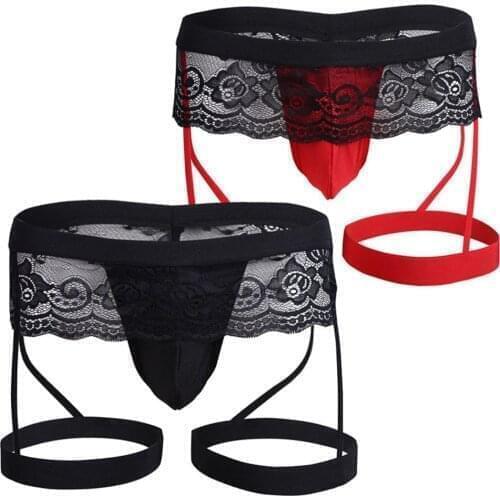 Mens Sexy Sissy Lace Underwear Thongs Enhance Pouch Gay Jock Strap Solid Low Waist Tanga Hombre Plus Size String Homme Underpant