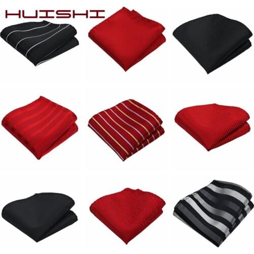 HUISHI Mens Handkerchief Pocket Square Polka Dot Striped Woven Hankies Polyester Pocket Square Business Chest Towel 22*22CM