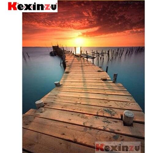 Kexinzu Full 5D DIY Square/Round Diamond Painting"Sunset pier"3D Embroidery Cross Stitch Childrens handmade fun Decor Gift K@20