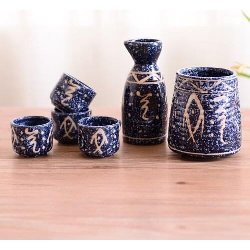 Japanese style sake wine set warm archaize wine bottle hot scalding winepot ceramic cooking wine cup white rice waineware