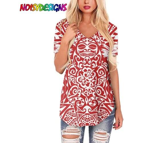 NOISYDESIGNS New T-shirts Women 2021 Vogue Vintage Tshirts Polynesian Tattoo Design Women V Neck Short Sleeve Lady Girl Hipster