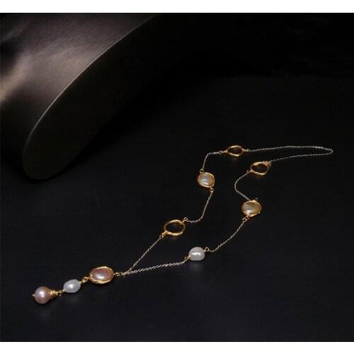 NYMPH Natural Baroque Pearl Pendant Necklace Gold Filled Handmade Fine Long Necklace Jewelry for Women Gifts X521