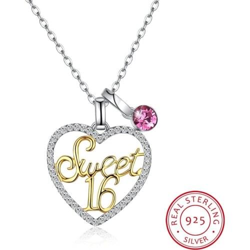LEKANI Crystals Necklace 925 Romantic Heart-Shaped Sweet 16 Crystal Pendant Necklace Lady Gift Boutique Jewelry