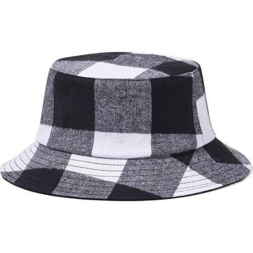 Bucket Hat Teenagers Summer Sun Beach Men Women Wide Brim White Plaid Reversible Hip Hop Holiday Outdoor Fisherman Accessory