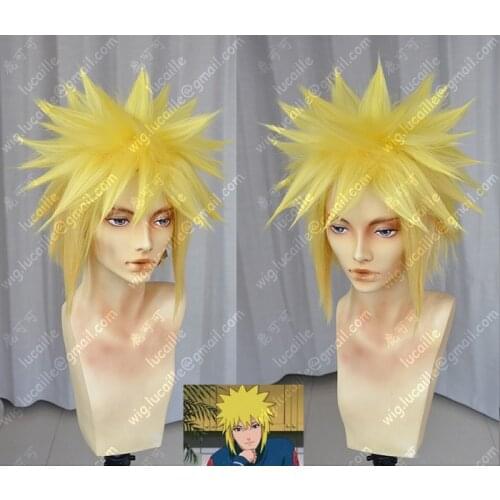 Anime NARUTO Namikaze Minato Lemon Yellow Synthetic Hair Cosplay Costume Wig + Wig Cap