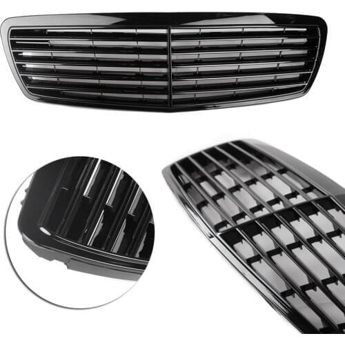 For AMG Style Car Front Grille Upper Grill For 2002-2006 Mercedes Benz W211 E-CLASS E320 E350 E430 E500 Gloss Black ABS Plastic