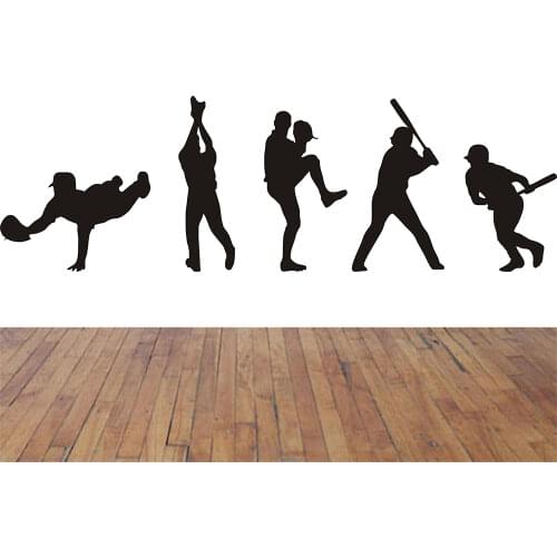 POOMOO Wall paintings Baseball Players Wall Decal Set removable stickers boys room mural decor kids