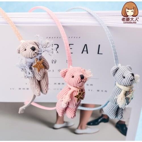 Korean Style Handmade Cloth Cartoon Little Teddy Bear Corduroy Cloth Five-Pointed Star Childrens Headband Headband