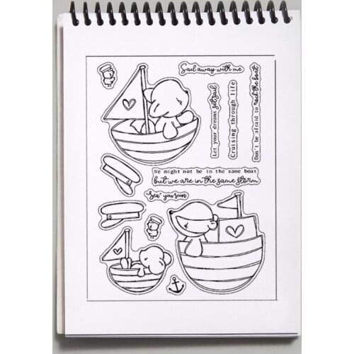 W3JE Transparent Silicone Sailing Bear Clear Stamps Elegant Card Making Stamps for Card Making Decoration and DIY Scrapbooking