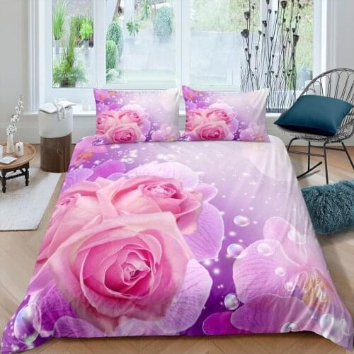 Home Living Luxury 3D Pink Rose Bedding Set Girls Duvet Cover Set Pillowcase Kids Bedding Set Queen and King EU/US/AU/UK Size
