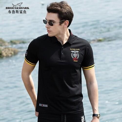 Summer New Men Polo Shirt Short Bruce Shark Fashion Loose Casual Smart 95%Cotton 5%Spandex Stretch Comfortable Top Mens Tees