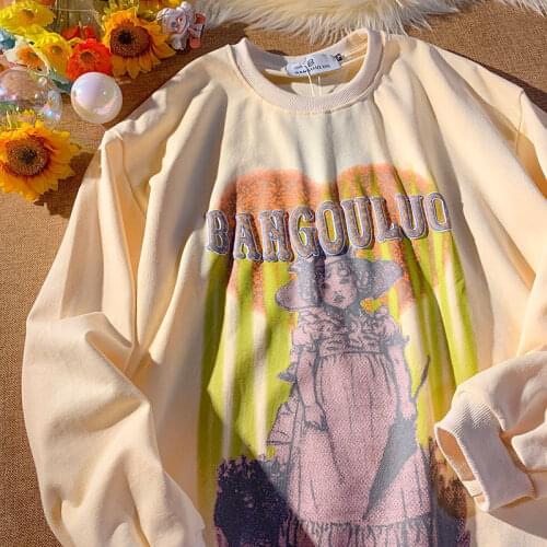 Dark Goth Character Printed Long Sleeve Tops Sweatshirt Women 2021 Autumn Winter Clothes O-neck Vintage Streetwear Teens Fashion